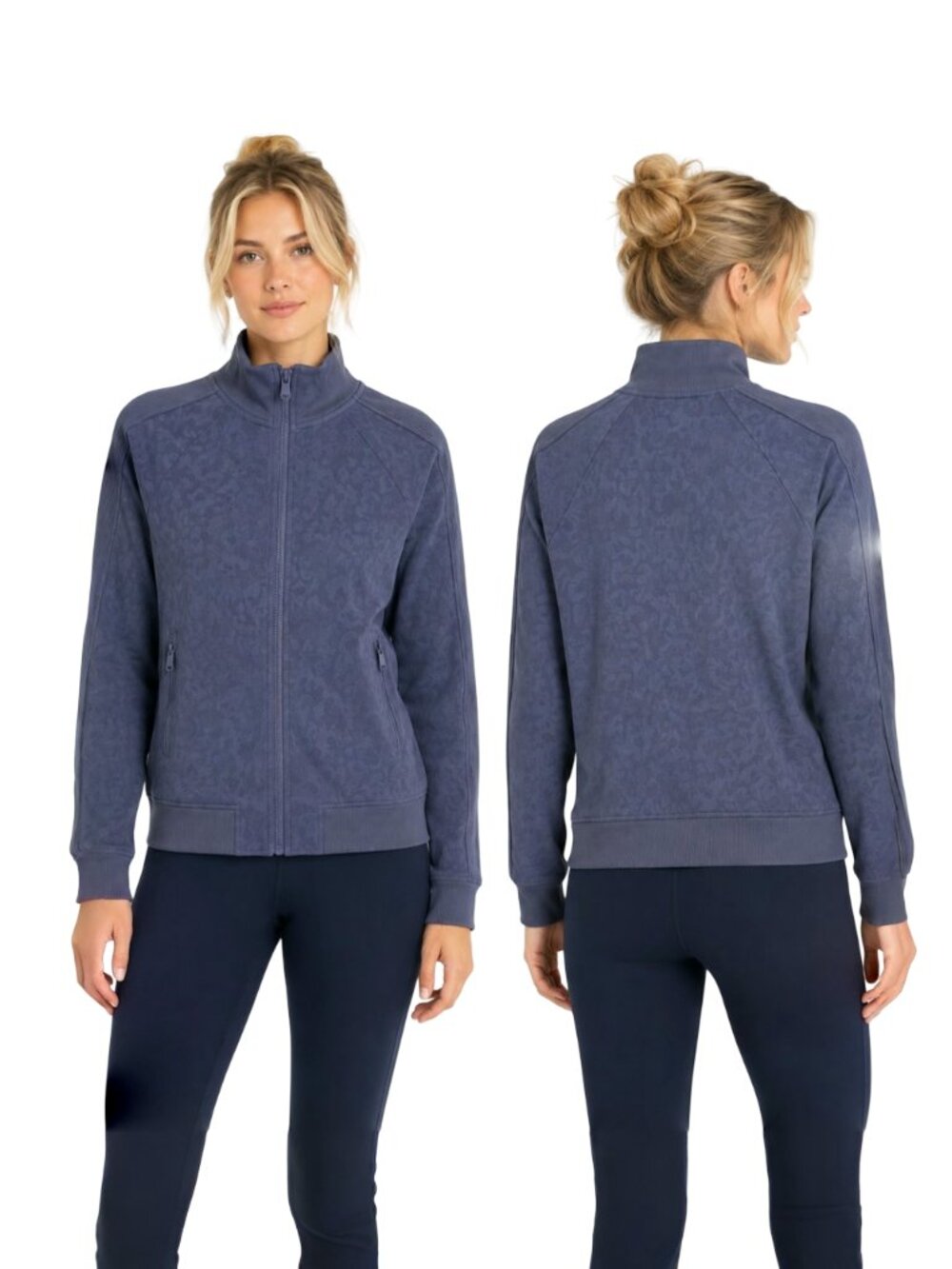 Athleta Brooklyn Bomber Full Zip Track Jacket Women Purple XXS Leopard Print